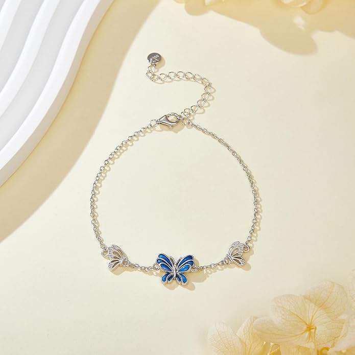 Mustard Seed Cross/Paw Print/Butterfly/Sunflower/Compass/Moss Agate Bracelet for Women 925 Sterling Silver Graduation Link Bracelet Jewelry for Women
