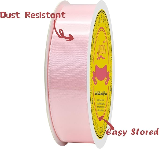 LEEQE Double Face Lt.Pink Satin Ribbon 7/8 inch X 25 Yards Polyester Lt.Pink Ribbon for Gift Wrapping Very Suitable for Weddings Party Hair Bow Invitation Decorations and More