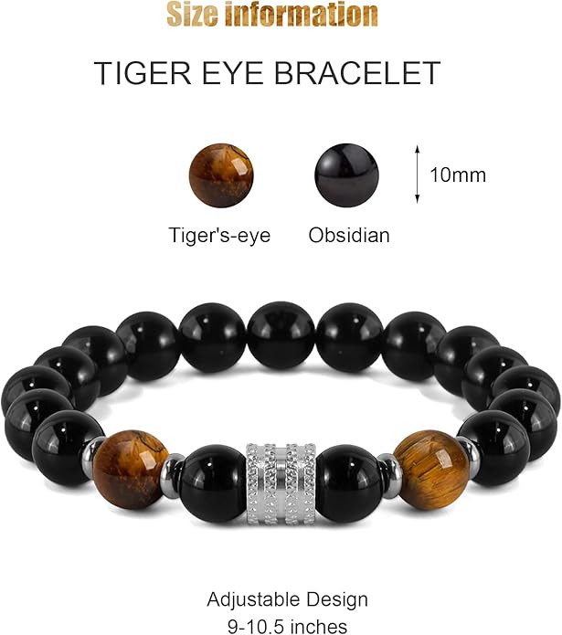Hamoery Bracelets for Men Natural Tiger Eye Stone Beads Braided Rope Bracelet Gift for Dad Husband