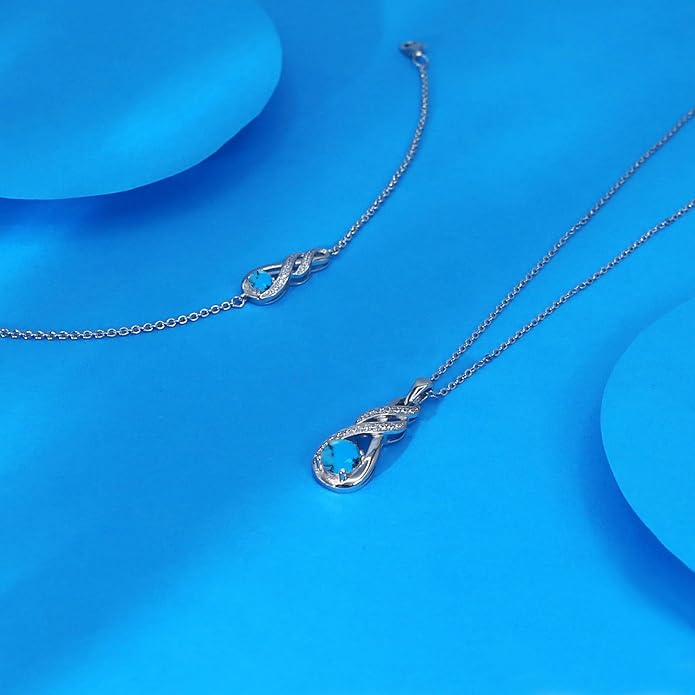 Birthstone Bracelets for Women 925 Sterling Silver Created Gemstone Bracelet Infinity Pendant Jewelry for Her, 6.7"+1.2"