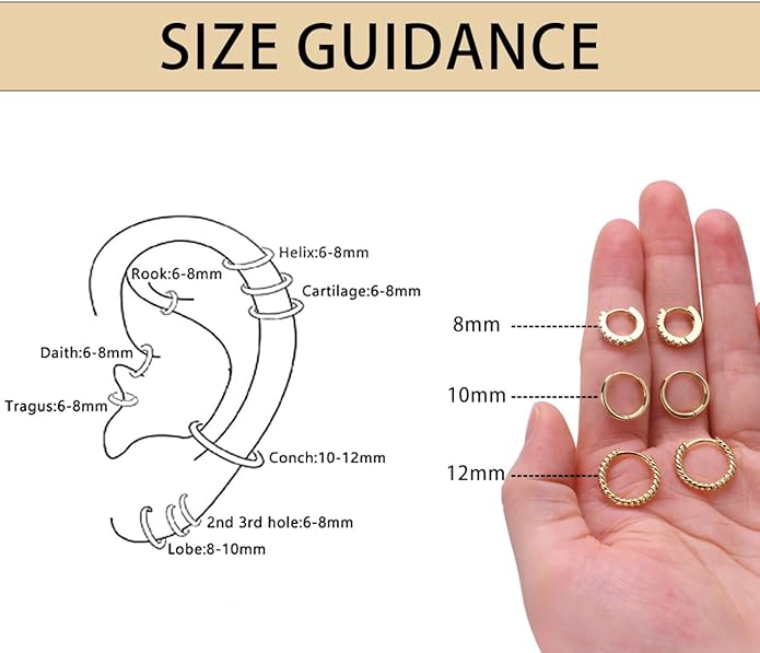 micuco 3 Pairs Small Hoop Earrings Set for Women, 14K Gold Plated Huggie Hoop Earrings for Men, Tiny Cartilage Hypoallergenic Earring Set