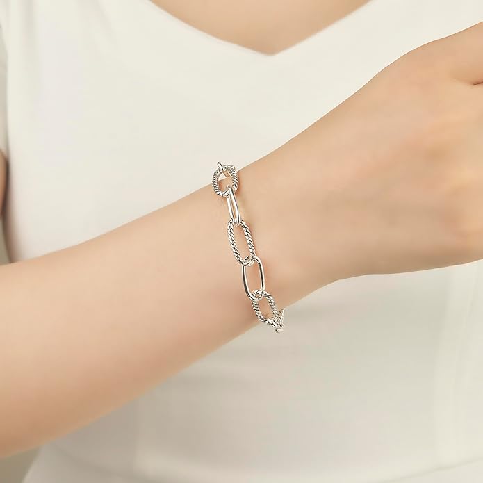 UNY JEWEL Twisted Cable Wire Link Chain Bracelet Two Tone Designer Brand Inspired Women Jewelry Valentine (2 Tone)