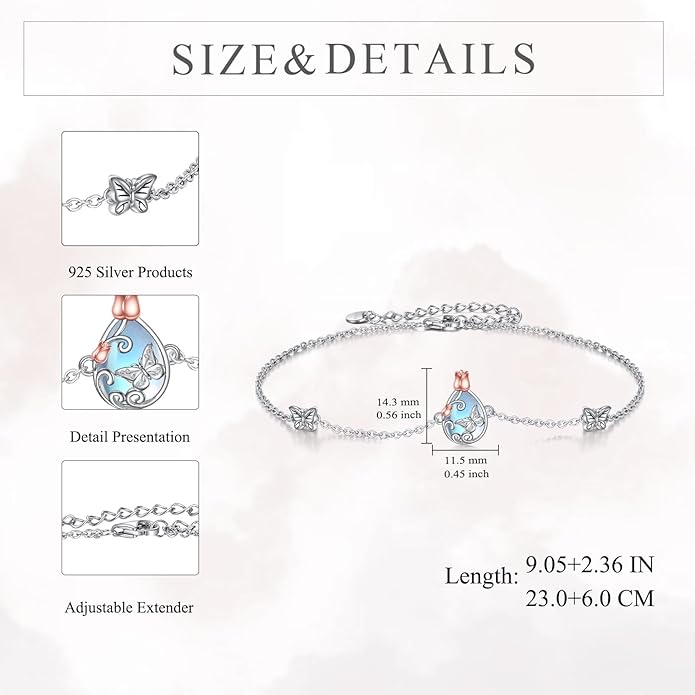 AOBOCO Sterling Silver Anklet for Women Crystal Butterfly Dragonfly Evil Eye Ankle Bracelet