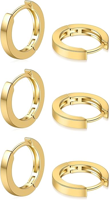 micuco 3 Pairs Small Hoop Earrings Set for Women, 14K Gold Plated Huggie Hoop Earrings for Men, Tiny Cartilage Hypoallergenic Earring Set