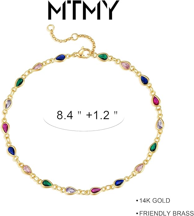 MTMY Gold Anklets for Women 14K Gold Plated Tiny Bead Anklet Colorful Tassel Foot Chain Dainty Adjustable Cute Summer Beach Boho Anklets Jewelry Gift
