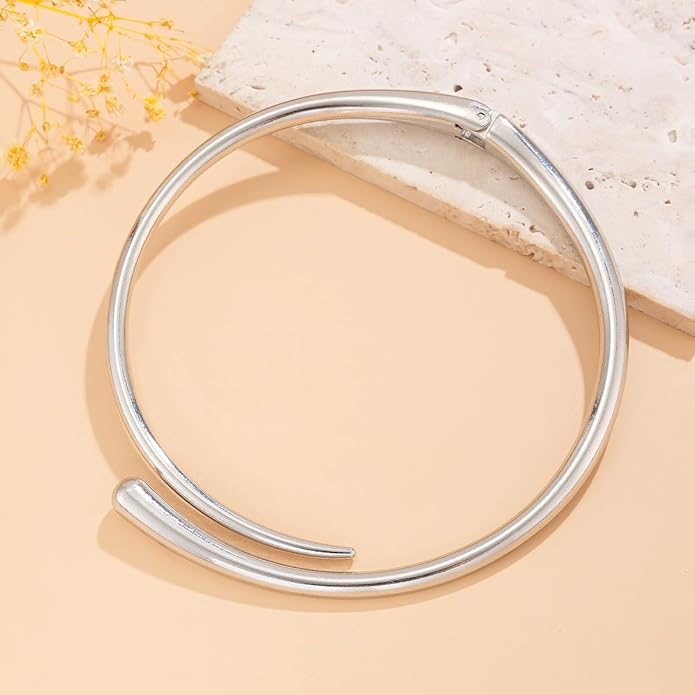 Chunky Choker Collar Necklace Gold Silver Metal Smooth Spring Open Teardrop Choker Statement Open Round Collar Necklace Trendy Minimalist Necklace for Women