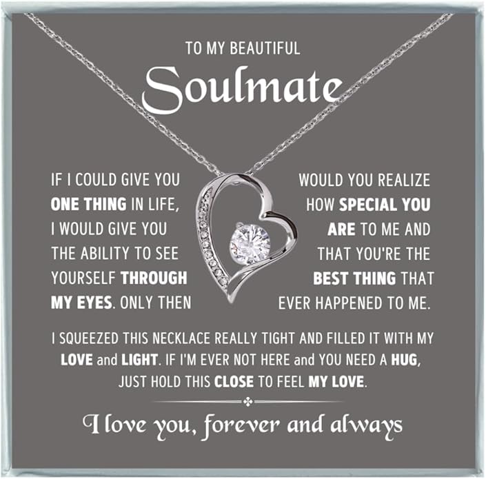 To My Soulmate Necklace For Women, Soul Mate Jewelry for Women, Future Wife Gifts, To My Wife Necklace from Husband, Gifts for Girlfriend, Pendant With Message Card