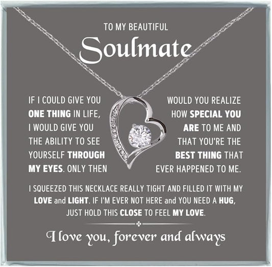 To My Soulmate Necklace For Women, Soul Mate Jewelry for Women, Future Wife Gifts, To My Wife Necklace from Husband, Gifts for Girlfriend, Pendant With Message Card
