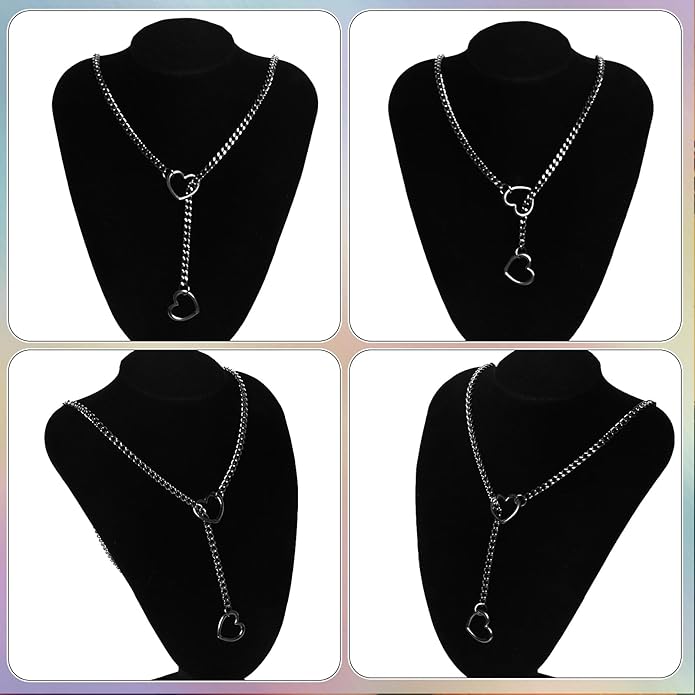 Marrywindix Heart Slip Chain Necklaces Stainless Steel Y-Necklace Choker Necklace Cuban Punk Gothic Collar Chain for Women