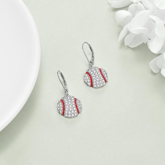 YFN Sports Jewelry Earrings 925 Sterling Silver Baseball Softball Basketball Rugby Football Tennis Volleyball Earrings for Women and Sports Fans Gifts