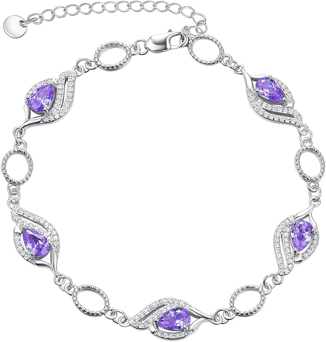 PRAYMOS Birthstone Bracelets for Women Mom Mother's Grandma Sterling Silver Women's Bracelets Birthstone Jewelry Gifts