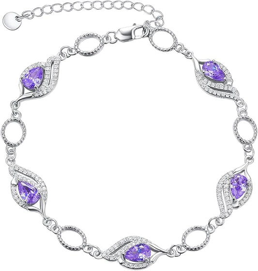 PRAYMOS Birthstone Bracelets for Women Mom Mother's Grandma Sterling Silver Women's Bracelets Birthstone Jewelry Gifts