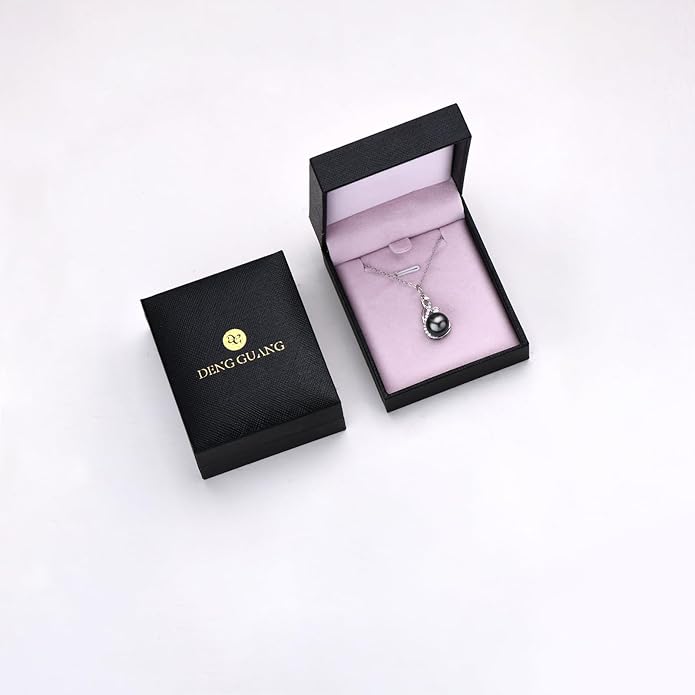 DENGGUANG Tahitian Black Pearl Necklace for Women Genuine 9-10mm Round Tahitian Cultured Pearls Pendant 18K Gold Plated 925 Sterling Silver - Jewelry Gifts for Mom Wife Daughter