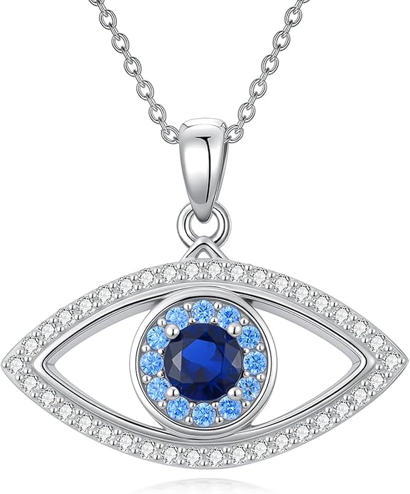 925 Sterling Silver Evil Eye Protection Necklace Jewelry for Women, Ojo Turco Pendant Luck Amulet, Birthday Gift for Women Her, with 18+2inch Chain