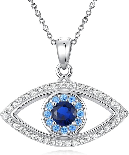 925 Sterling Silver Evil Eye Protection Necklace Jewelry for Women, Ojo Turco Pendant Luck Amulet, Birthday Gift for Women Her, with 18+2inch Chain