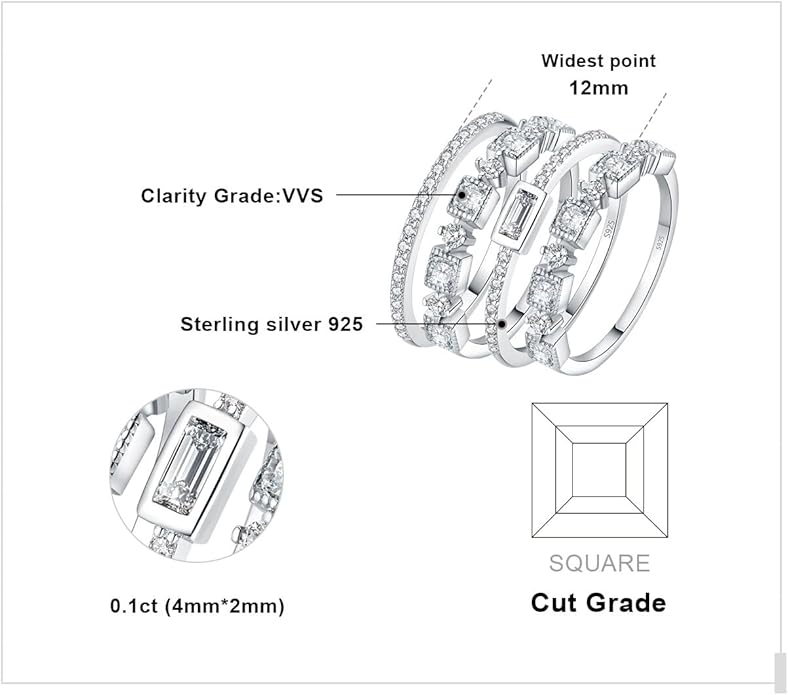 JewelryPalace 14K Gold Plated 925 Sterling Silver Rings for Women, Cubic Zirconia Promise Rings for Her, Stackable Wedding Bands Rings for Women Set Size 4-12