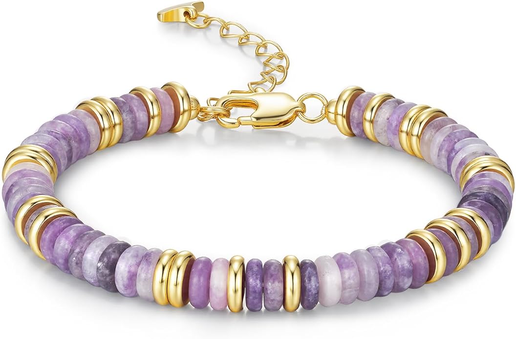 Colorful 18K Gold Plated Bracelets for Women, Stack Bangle Beaded Stone Jewelry Accessories Set for Woman, Trendy Fashion Jewelry Gifts