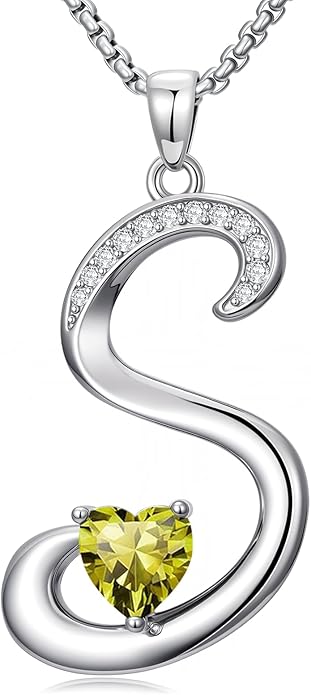 Christmas Gifts for Women Alphabet A to Z Initial Birthstone Pendant Necklaces for Women - 18k White Gold Plated Personalized Name Jewelry Valentine Mothers Day Birthday Gifts for Women Her Girlfriend
