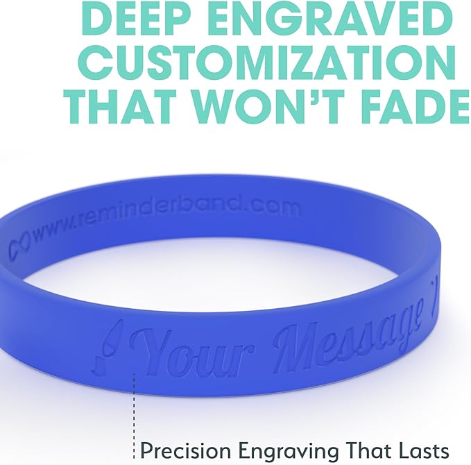 Reminderband Custom Silicone Bracelet – Motivational Wristbands, Bulk Personalized Bands for Events, Awareness, Fundraisers, Gifts – Custom Rubber Bracelets - 1/2" Classic