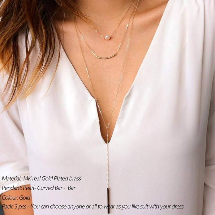 Turandoss Dainty Layered Choker Necklace, Handmade Y Pendant Necklace Multilayer Bar Disc Necklace Adjustable Layering Choker Necklaces for Women