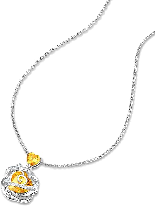 FANCIME Thornless Pulse Birthstone Necklace for Women Sterling Silver Rose Pendant Fine Jewelry Gemstone Birthday Valentines Day Gifts for Wife Her