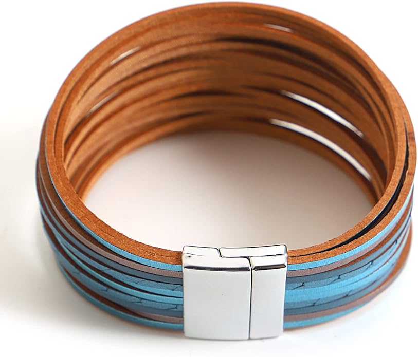 hotoo Handmade Layered Leather Bracelets Wrap for Women Stackable Chunky Colored Men Cuff Bracelet Wristband Bangle Gifts