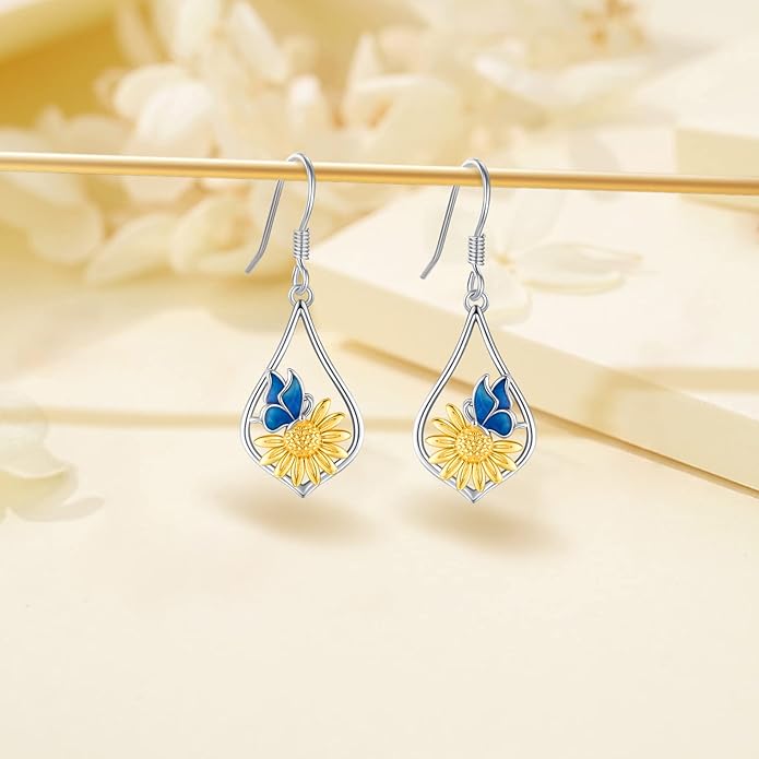 Sterling Silver Tree of Life/Flower/Bee/Animals/Cat/Hummingbird Dangle Earrings Moonstone Turquoise Drop Leverback Earrings Jewelry Gifts