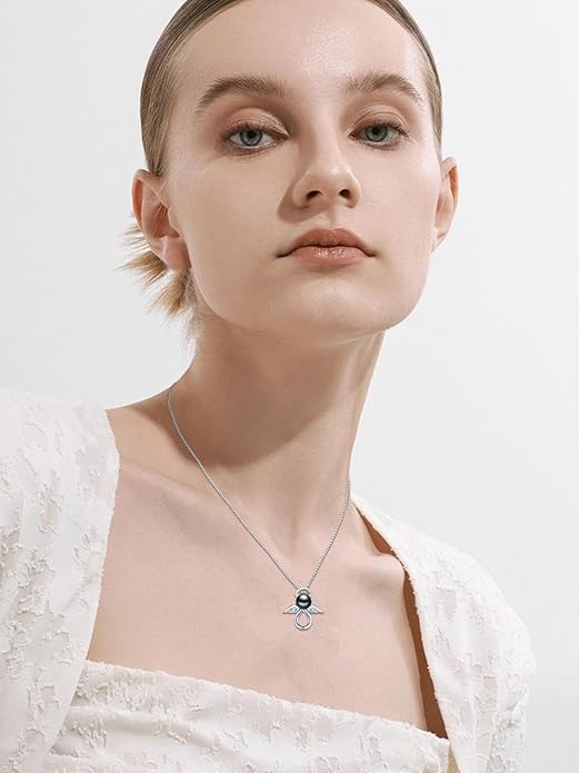 KANNSOAR Tahitian Black Pearl Pendant Necklace AAAA 18K White Gold Plated 925 Sterling Silver Black Pearl Jewelry Gift for Women Mother Wife Her for Anniversary Christmas Birthday