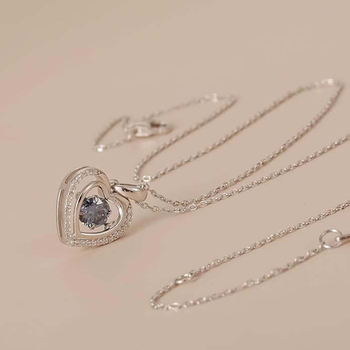 Gem's Beauty Silver Heart Necklace for Women - 925 Silver Moissanite Pendant, Dainty Dance Gift for Her, Mom, Wife |Christmas/Anniversary/Valentine’s Birthstone Jewel