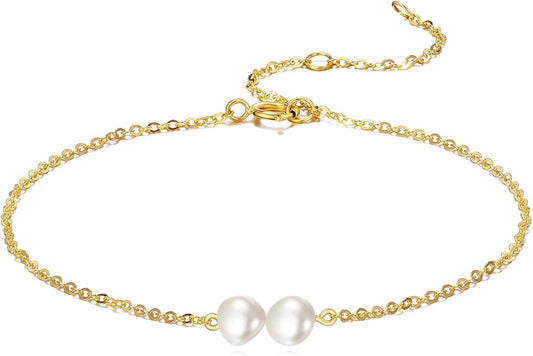 KECHO 14K Real Gold Freshwater Cultured Pearl Bracelet 14K Solid Gold Jewelry Anniversary Birthday Gift for Women