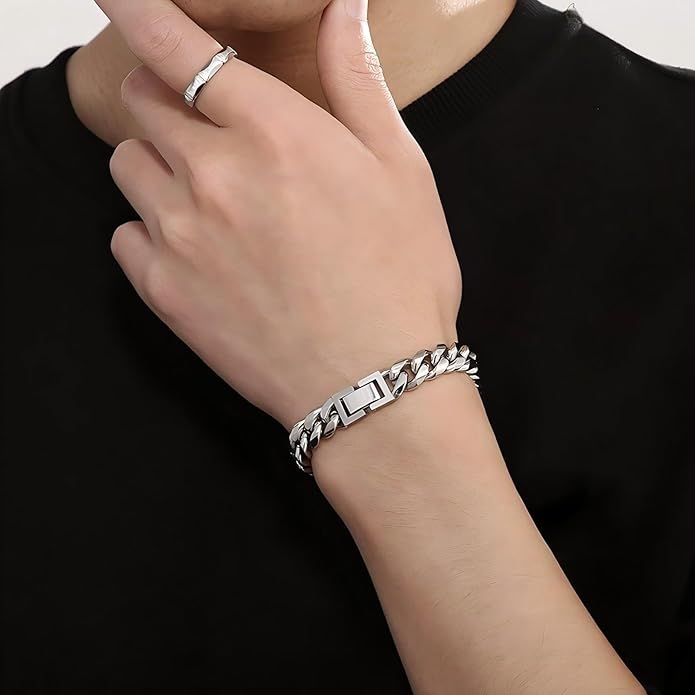 Cuban Link Bracelet for Men, 10mm Wide, Smooth Exquisite Casual Cuba Mens Cuff Jewelry Gift