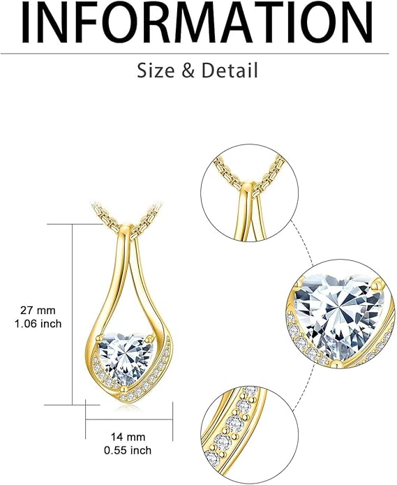 Birthstone Necklaces for Women,18k Yellow/White Gold Plated Forever Love Heart Infinity Pendant Necklace Anniversary Jewelry Christmas Birthday Gifts for Women Her Wife Girlfriend