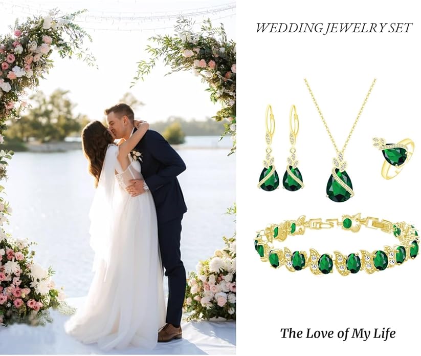 ZCGJWE Wedding Jewelry Set for Women Gem Necklace Earrings Bracelet Luxury Jewelry Set Birthday Valentine's Day Mother's Day Christmas Prom Jewelry Gift
