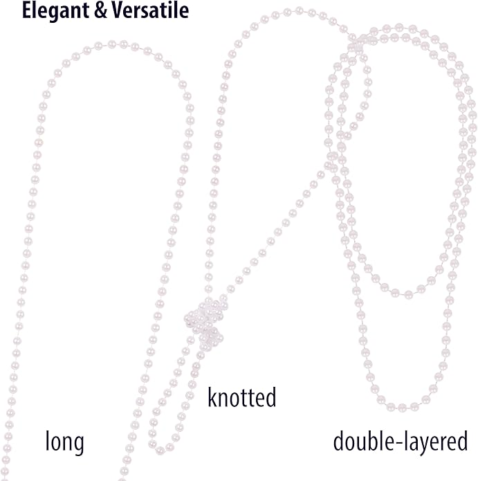Kangaroo Vintage 48" Flapper Faux Pearl Necklace for Women White, 1 Pack - 1920s Costume Jewelry Accessory for Girls & Accessories for Women - Strand Pearls Long Necklace For Christmas Events Outfit