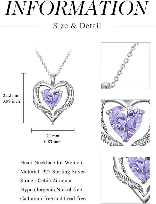 WINNICACA Birthday Gift for Mom Heart Necklace for Women 925 Sterling Silver Birthstone Necklace Jewelry Gift for Women Wife Her Girlfriend Sister