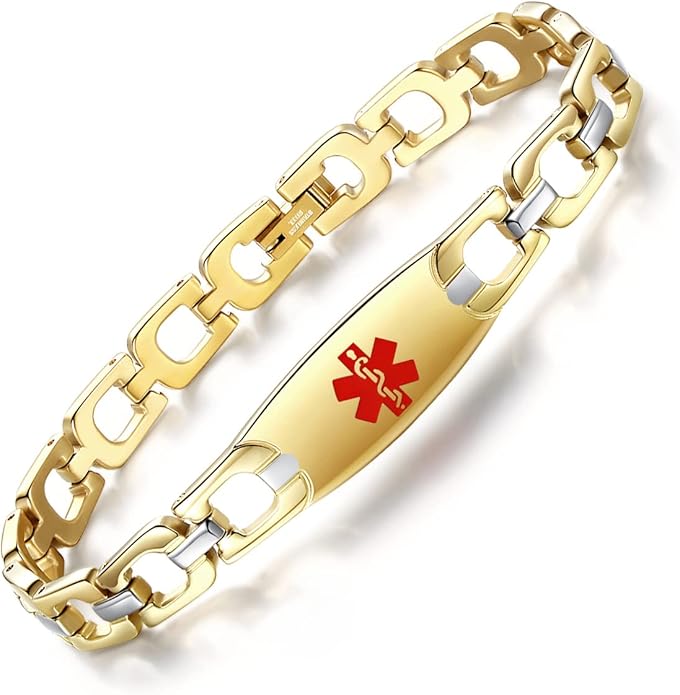 LinnaLove Fashion Shiny medical alert bracelet with Free Engraving Stainless steel Medical id bracelet for Women