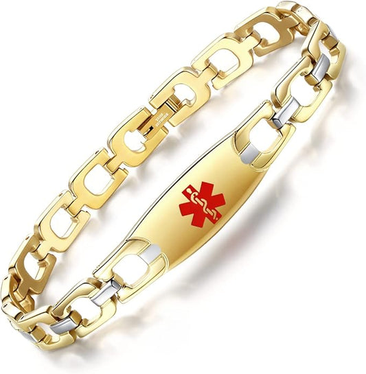 LinnaLove Fashion Shiny medical alert bracelet with Free Engraving Stainless steel Medical id bracelet for Women