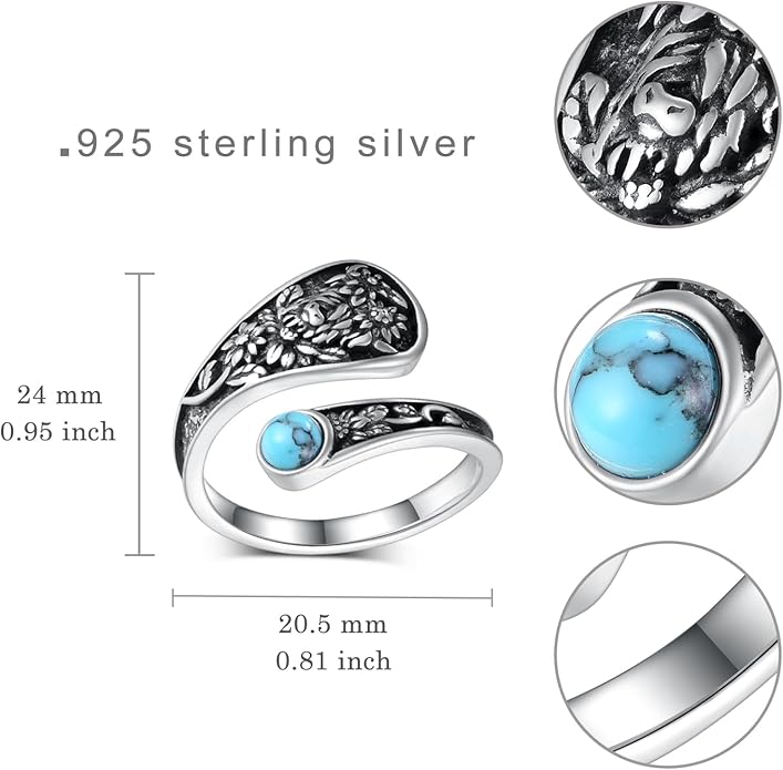 Spoon Rings for Women 925 Sterling Silver Mushroom/Phoenix/Snake/Cardinal/Octopus/Tree of Life/Sunflower/Highland Cow/Dragonfly/Dragon/Horse/Sea Turtle/Frog Rings