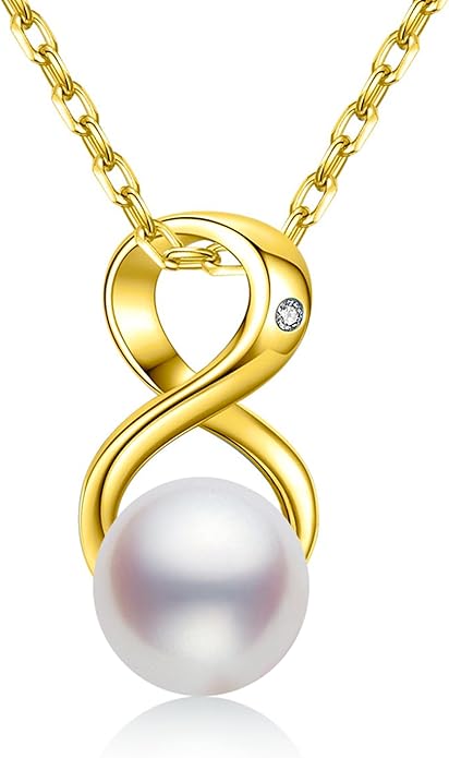 CHAULRI Premium Cultured Freshwater White Pearl Pendant Necklace 18K Gold Plated Sterling Silver gifts for Women for Her Wife Mom Daughter