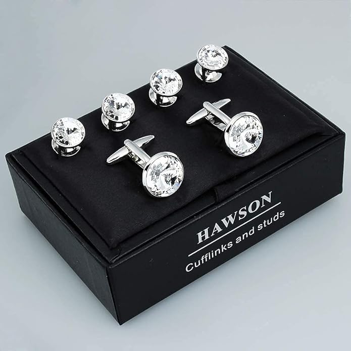 HAWSON Cufflinks for Men with 4/6 pcs Shirt Studs Set, Gift Box Packed, Mens Jewelry or Accessories for Wedding, Party, Anniversary, Birthday