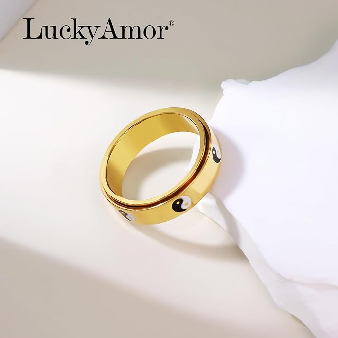 Evil Eye Fidget Ring for Women - 18K Gold Plated Stainless Steel Spinner Rings for Anxiety Relief, Ojo Turco Ring Luck Amulet, Turkish Faith Protection Stackable Jewelry Gift for Women Men