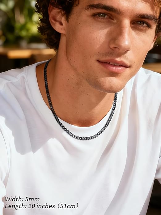 FindChic Men Curb Chain Necklace 18K Gold Plated/Stainless Steel/Black Chunky Double Tight Cuban Link Hip Hop Neck Chains for Men Boys 3.5MM/5MM/6MM/7MM/9MM/12MM 14''-30'' 8 Length Options (Send Gift Box)