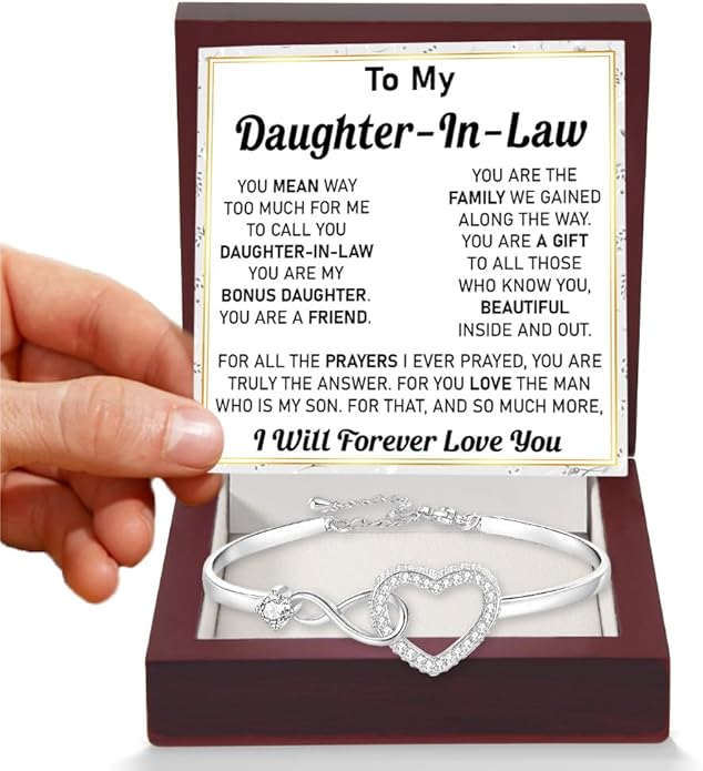 To My Beautiful Daughter In Law Bracelet From Mother-In-Law, Daughter In Law Birthday Gifts, Infinity Star Heart Bracelet For Her With Heartfelt Message Card & Elegant Box, Bonus Daughters Bracelets