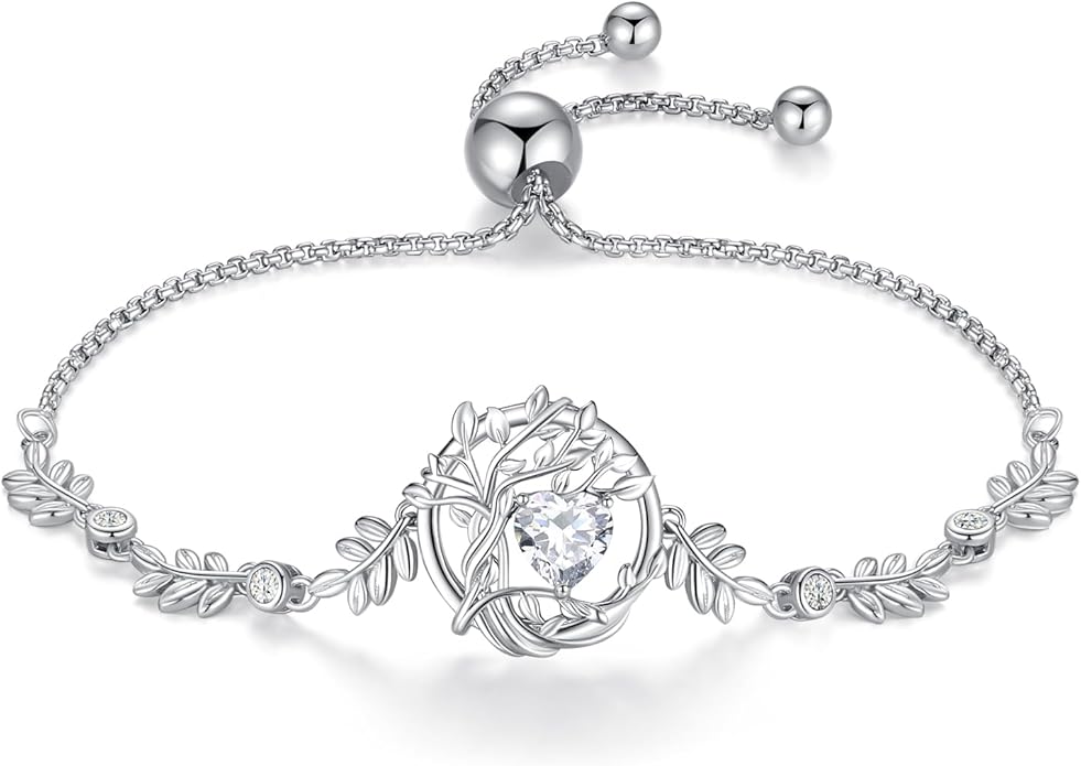 FANCIME Tree of life Birthstone Bracelet for Women Sterling Silver Tree Jewelry Birthstone Charm Bracelet Gemstone Anniversary Birthday Christmas Gifts for Wife Mom Her
