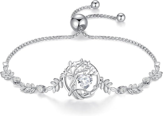 FANCIME Tree of life Birthstone Bracelet for Women Sterling Silver Tree Jewelry Birthstone Charm Bracelet Gemstone Anniversary Birthday Christmas Gifts for Wife Mom Her