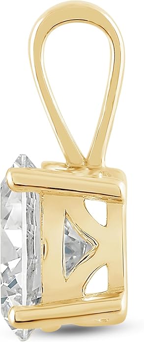 Everyday Elegance Solid 14K Gold Cubic Zirconia Solitaire Pendant Necklace for Women Heart, Princess, Round, Oval, Emerald, Pear & Cushion Cut 1 or 2 CTW | .60mm Thick 16" 18" Length Box Link Chain