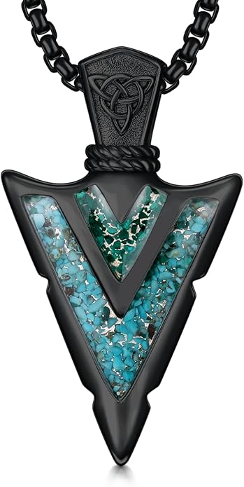Suiknsn Arrowhead Necklace for Men Women 925 Sterling Silver Turquoise Malachite Celtic/Eye of Horus/Viking Arrow Pendant Amulet Jewelry Gifts Native American Necklace