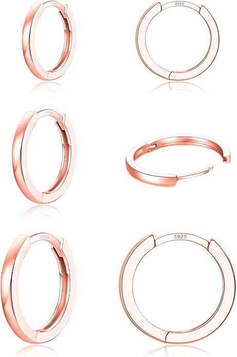 3 Pairs 925 Sterling Silver Hoop Earrings 14K White Gold Plated Small Silver Hoops Cartilage Huggie Earrings for Women Men