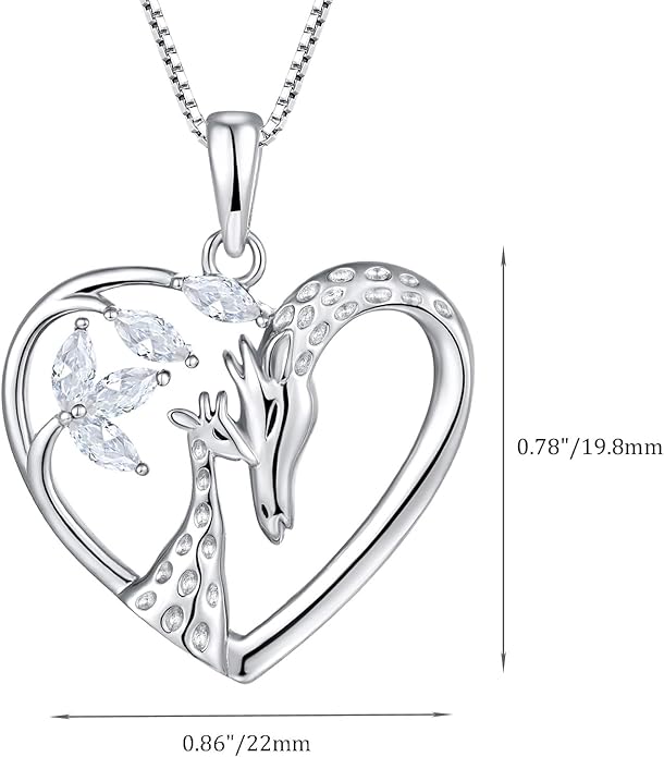 STARCHENIE Giraffe Necklace 925 Sterling Silver Heart Pendant Animal Jewelry for Women