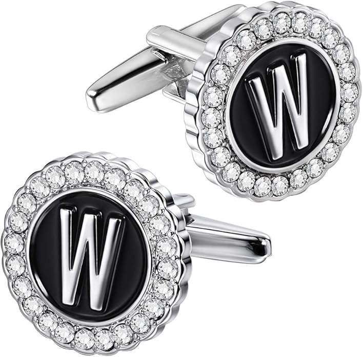 HAWSON A-Z Initial Cufflinks for Men and Women with Clear Crystal, Gold Silver Color Rasied Letter A-Z Cuff Links for French Shirt, Gift for Normal and Business Wearing